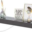 36'' Gray Floating Shelves, 10'' Deep, 3'' Thick, High Gloss Wall Mounted Shelves with Lights, Ideal for Living Room Display, Bedroom Nightstand, Office Storage, Kitchen Decor, or Under TV
