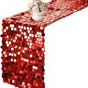 12 x 108 Inch Red Sequin Table Runner Glitter Rectangle Big Sequin Table Runner for Wedding Party Birthday Christmas Halloween Decoration (1 Pack)