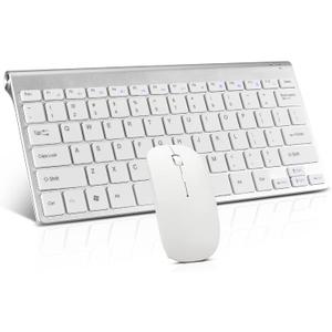 Wireless Keyboard and Mouse Combo, Compact Quiet Wireless Keyboard and Mouse Set 2.4G Ultra-Thin Sleek Design for Windows, Computer, Desktop, PC, Notebook, Laptop (GHKM03 Silver White)