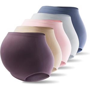 Mama Plus Women's Over Bump Maternity Underwear High Waist Seamless Pregnancy Briefs Nylon Panties Multi-Pack (Large)