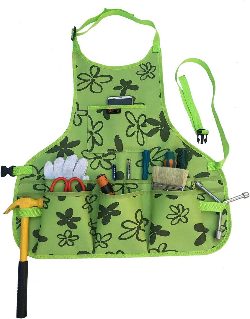2 x Zojo Heavy Duty Waxed Canvas Work Apron for Home Garden,with Multi Tool Pockets,for Men & Women (Flower Print)