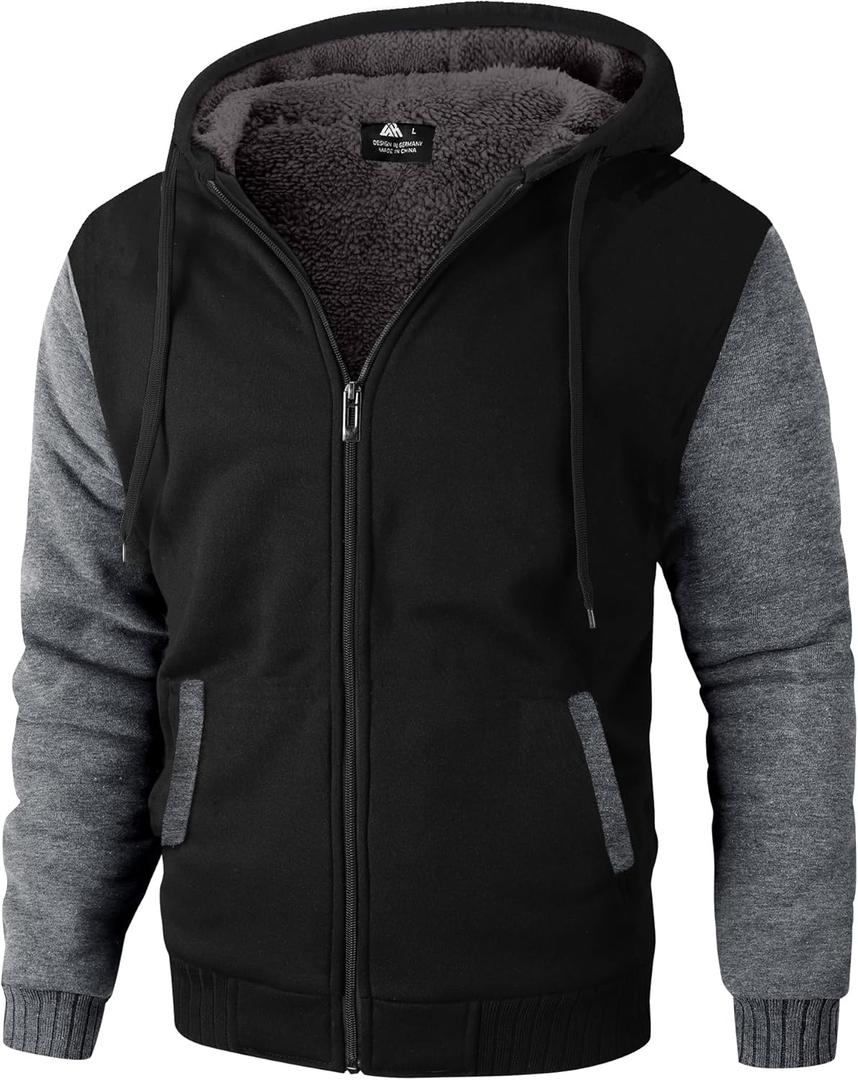 ZITY Men's Zip Up Hoodie Heavyweight Winter Sweatshirt Fleece Sherpa Lined Warm Jacket (3X-Large, Black Gray)