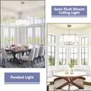 19.6''Drum Chandelier 5-Light Brushed Nickel Modern White Fabric Chandeliers for Dining Room Adjustable Farmhouse Pendant Light Fixture for Kitchen Island Living Room Bedroom