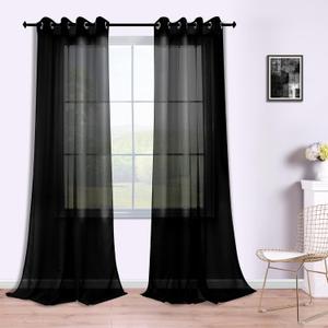KOUFALL Black Curtains 120 Inches Long for Living Room 2 Panels Set Grommet Drapes Large Window Length Semi Sheer Curtains