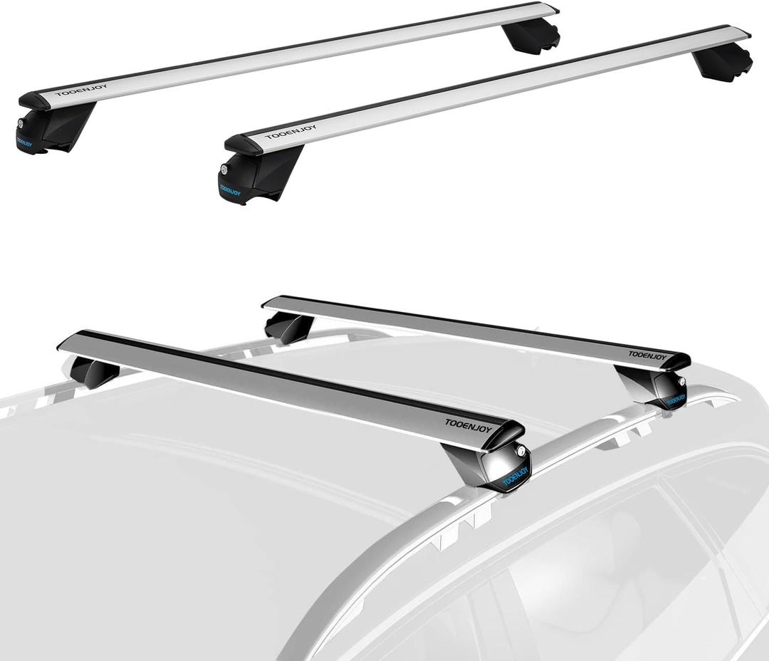 COWVIE 53 Inch Aluminum Roof Rack Cross Bars for Raised Side Rails, Adjustable Cargo Bars with Keyed Locks, Hold 198 LBS, Silver