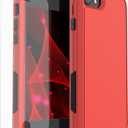 X-belmox Heavy Duty Phone Case for iPhone SE 2022 (3rd Gen) with Glass Screen Protector, 3 in 1 for iPhone SE 2020 Case [Shockproof] Rugged Protective [Drop Proof] iPhone 7/8 case 4.7" -Red/Black