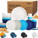 Wrova Wheat Straw Dinnerware Set of 32,Unbreakable Dinner Plates and Bowls Dishes Sets Service for 8,Dishwasher Safe Dinnerware Sets for Kitchen and Camping.Island Series