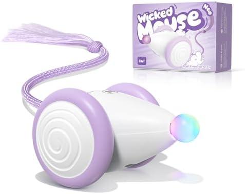 Hoochii Interactive Cat Toys for Indoor Cats - Automatic Moving Kitten Toys, Wicked Mouse Neo Cat Toy with Tail & Lights, Pet Cat Supplies, Rechargeable Cat Toys for Bored Indoor Adult Cats, Purple