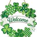St. Patrick's Day Decoration, Shamrocks Welcome Wooden Hanging Sign, Spring Wreaths for Front Door, Irish Sign Welcome Hanging for St. Patrick's Day Home Decor Party