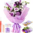 Iuuidu Crochet Kit for Beginners, Flower Bouquet Crochet Kit Rose, Crochet Starter Kit for Beginners with Step-by-Step Video Tutorials for Birthday Anniversary Day Present, Home Decor (Purple)