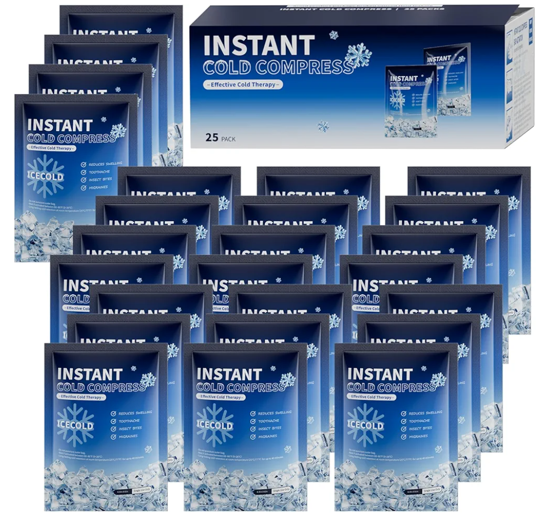 Instant Ice Cold Packs, 25 Pack 4.4" x 6"Disposable Ice Packs for Injuries, Pain Relief, No Freeze Needed Cold Compress for First Aid, Athletes