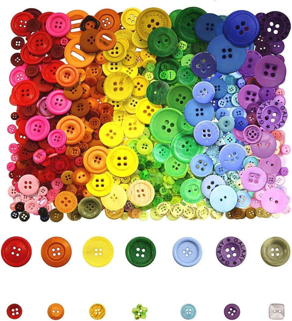 800 Pcs Assorted Sizes Resin Buttons,Round Craft Buttons for Sewing DIY Crafts,Children's Manual Button Painting, 0.6 Cm to 3 Cm