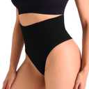 Tummy Control Thong Shapewear for Women High Waist Seamless Shaping Panties Stretch Body Shaper Underwear Girdle (Medium, Black, 1pack)