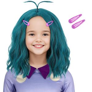 Costume Wig with Hairpins for Kids Girls Short Wavy Blue Green Wig Fun Anime Cosplay Halloween Wig (Kids)