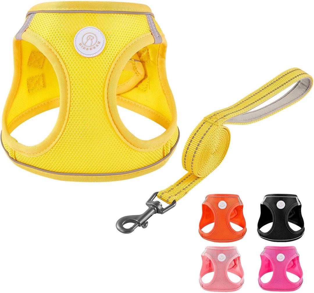 Soft Mesh Dog Harness and Leash Set, No Pull Puppy Harness and Leash Set, Reflective Step in Harness for Small Medium Dogs, Easy Walk Escape Proof Vest Harnesses (Yellow, XS)