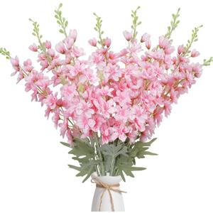 8PCS Delphinium Artificial Flower 34.6'' Pink Silk Flowers Long Silk Larkspur Flowers Plant Floral Faux Bouquets for Tall Vase Wedding Floral Arrangements Floor Home Garden Outdoor Decor