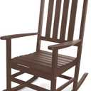 Outdoor Rocking Chair, All-Weather Resistant Poly Lumber Rocker Chair Outdoor, High Back Plastic Patio Rocking Chairs for Outside Porch Rocker Garden Lawn, Mahogany