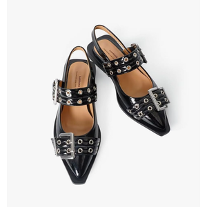 Slingback Flats for Women, Buckle Ballet Flats with Close Toe Pointed Toe Block Heel Dress Flat Shoes, size 8