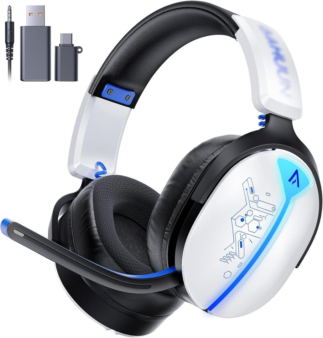 Buwnia Wireless Gaming Headset for Ps5, Ps4, PC, Switch, 2.4GHz+BT5.3 | Competition-Grade Pinpoint | 7.1 Surround Sound for Total Victory | Noise-Canceling Mic |1500mAh All-Day Marathon 40H Battery (WHITE)