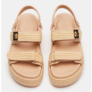 SM NEW YORK Raffia Plantforms Sandals Natural Color, Size 6 1/2