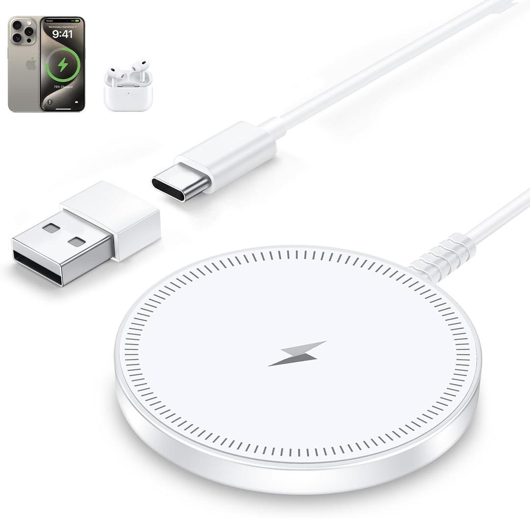 MagSafe Charger Magnetic Wireless iPhone Charge Compatible with iPhone 17 Pro Max Air 16 15 14 Pro Max Plus 13 12 Pro Max & AirPods 4 3 2 Pro - Charging Pad Dock for Travel Home Office (White)