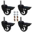 AAGUT 2" Stem Caster Wheels with Brake Lock, Screwed Bolt 3/8"-16 x 1, Swivel Rubber Wheels 4 Pack with Nuts Double Bearings No Noise Castors