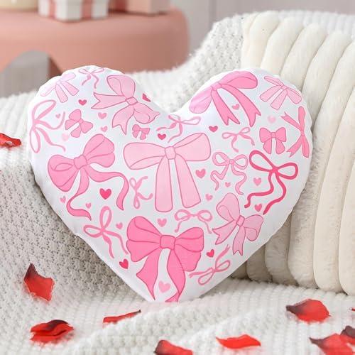 Bucherry Valentines Day Heart Pillow 14 x 12 Inch Romance Bow Love Throw Pillows Soft Plush Fluffy Faux Fleece Cushion for Women Valentine Anniversary Bed Couch Decor