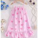 WDIRARA Girl's Cute Bow Striped Ruffle Dress Sleeveless Mini A-line Sundress Pink 4Y