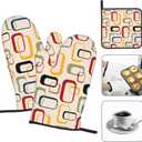 Mid Century Modern Retro Oven Mitts and Pot Holders Sets of 3 Vintage Decorative Heat Resistant Non Slip BBQ Gloves for Cooking Grilling Baking Kitchen Decor