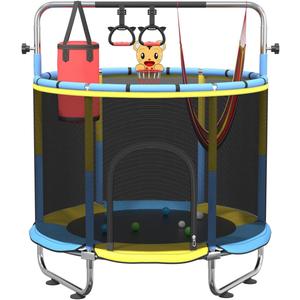 60" Trampoline for Kids,5FT Adjustable for Toddler Trampoline with Enclosure Net,Trampolines Indoor/Outdoor with Basketball Ball& Toys for Boys & Girls