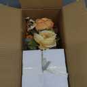 Artificial Fall Floral Centerpiece with Vase, Fake Flowers for Autumn Table Decorations, Silk Rose & Maple Leaves Arrangement, Rustic Cement Vase Harvest Decor for Dining Table, Kitchen, Living Room (Yellow)