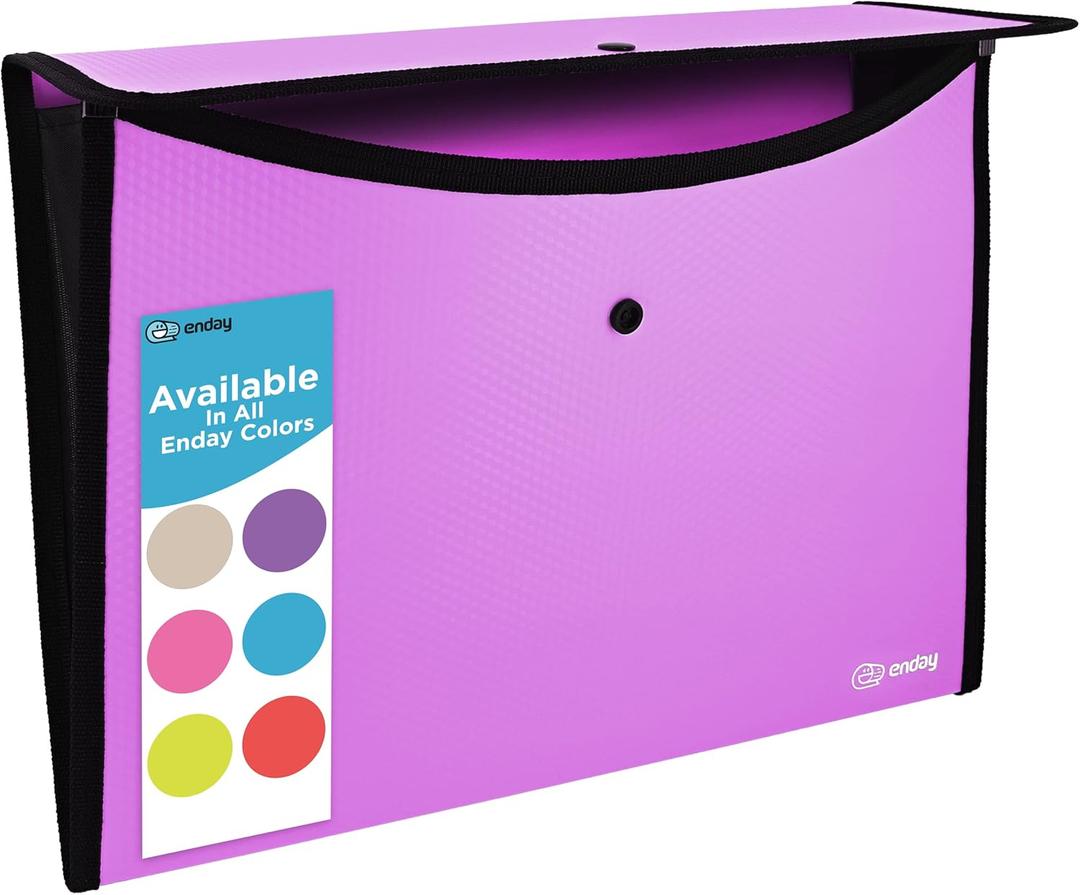 Enday Square Flap Plastic File Holder, Purple, A4 Letter Size, Reusable, Snap Closure, 13" x 9.4"