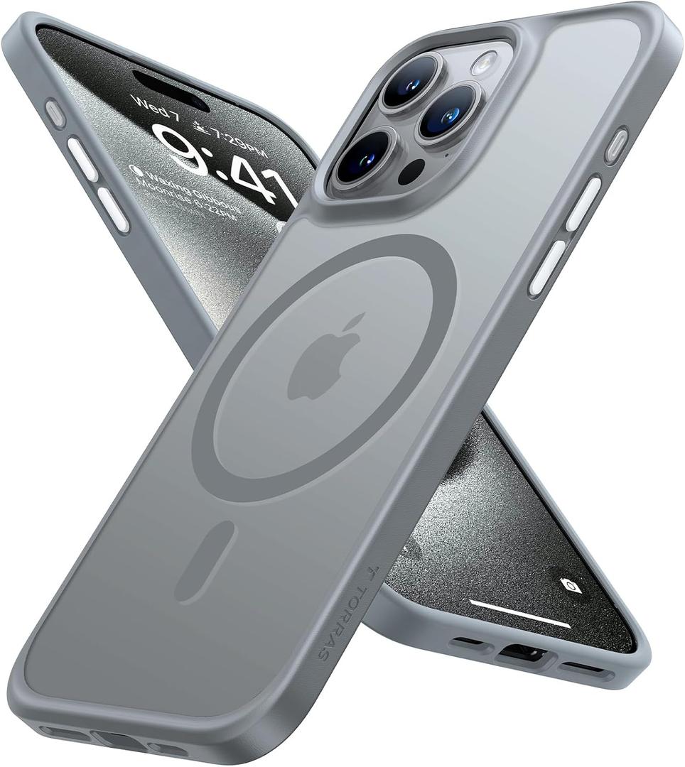 TORRAS Magnetic Shockproof Compatible with iPhone 15 Pro Case, [Military-Grade Drop Tested] [Compatible with MagSafe] Translucent Slim Protective, PC & TPU, Anti-Fingerprint Guardian Mag 2023, Grey