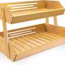 [Upgraded Length] 16.5-Inch Fruit Stand Storage Holder with 4 Sturdier Legs, 2-Tier Fruit Basket , Bamboo Fruit Bowl Holder for Fruit,Vegetables,Bread, Snacks, Home Kitchen Countertop Organizer