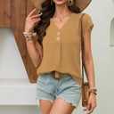 Women's Dressy Casual Shirt Sleeveless V-Neck Button Down Work Tops Business Casual Summer Tops (Brown, XL)