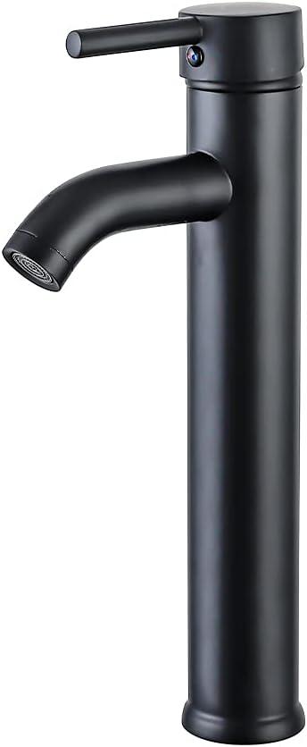 Black Bathroom Sink Faucet Single Handle High One Hole Wash Basin Bathroom Brass High Matte Black Basin Faucet NICTIE (Tall)