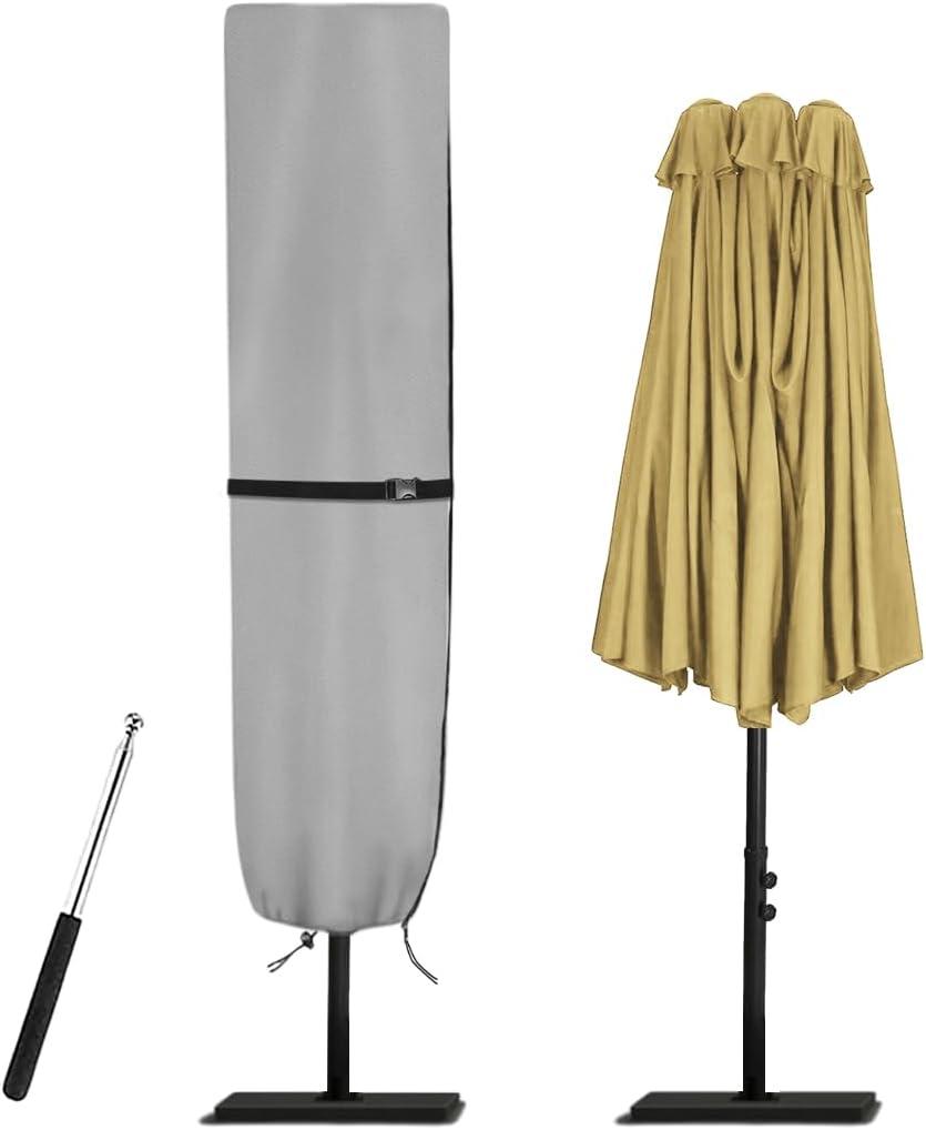 Parasol Cover - 600D Waterproof Outdoor Umbrella for Patio With Sturdy Zipper, Anti-UV Cover Fits for Double-Sided 15 Ft Umbrella (2-Grey)