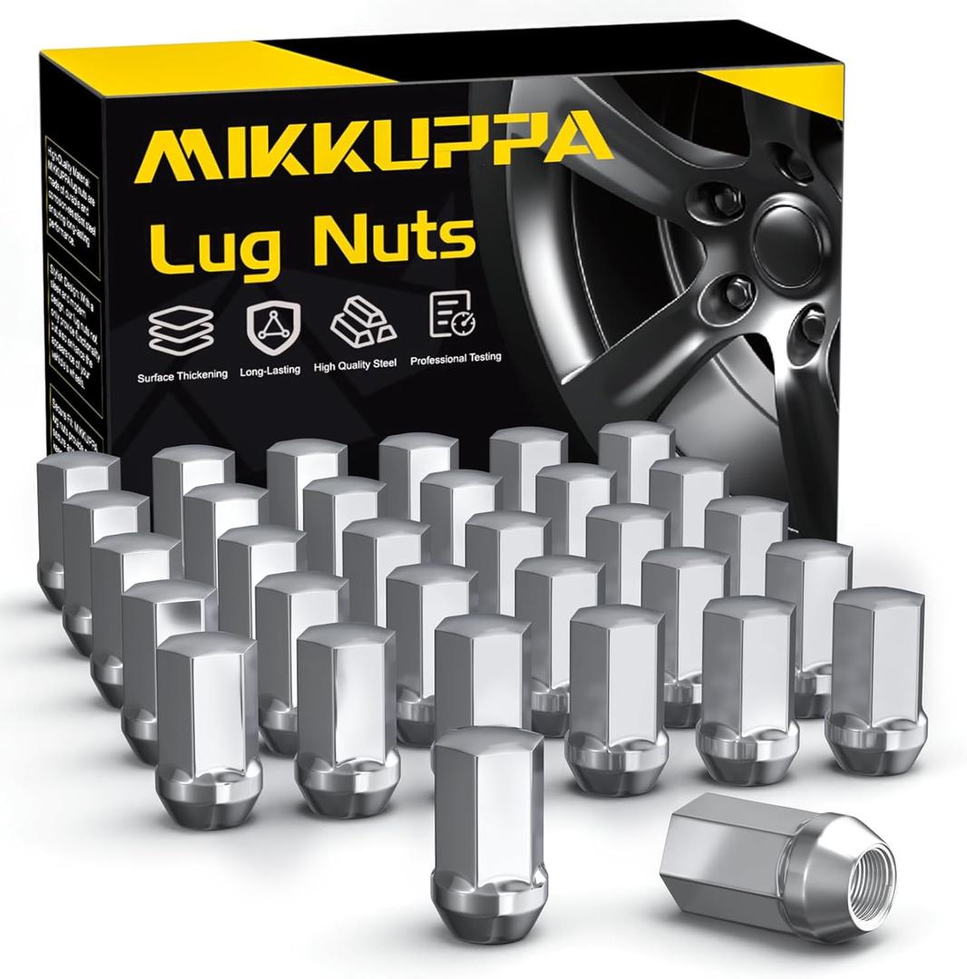 MIKKUPPA 32pcs M14x1.5 Lug Nuts - Replacement for Chevy Silverado GMC Sierra Ram 2500 3500 Factory OEM Wheel, Chrome 1.75" Height 7/8" Hex Closed End One-Piece Design Tire Lug Nuts 611-236 9596070