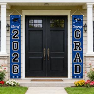 4 x Blue Graduation Decorations 2026, Congrats Grad Banner for Class of 2026 Graduation Party Decorations