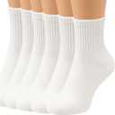 Womens Cotton Calf Socks 6 Pairs, Thin Crew Sock Casual Breathable Stretch Fit, Above Ankle, Size 6-12.5 (White)