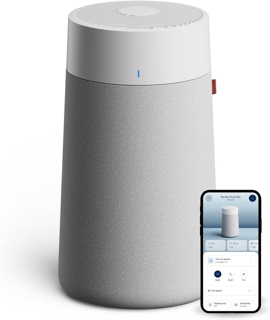 BLUEAIR Air Purifiers for Bedroom, HEPASilent Air Purifiers for Home, Air Purifiers for Pets Allergies Air Cleaner, Smart Air Purifier, Small Room Air Purifier, Virus Air Purifier, Blue Pure 411i Max