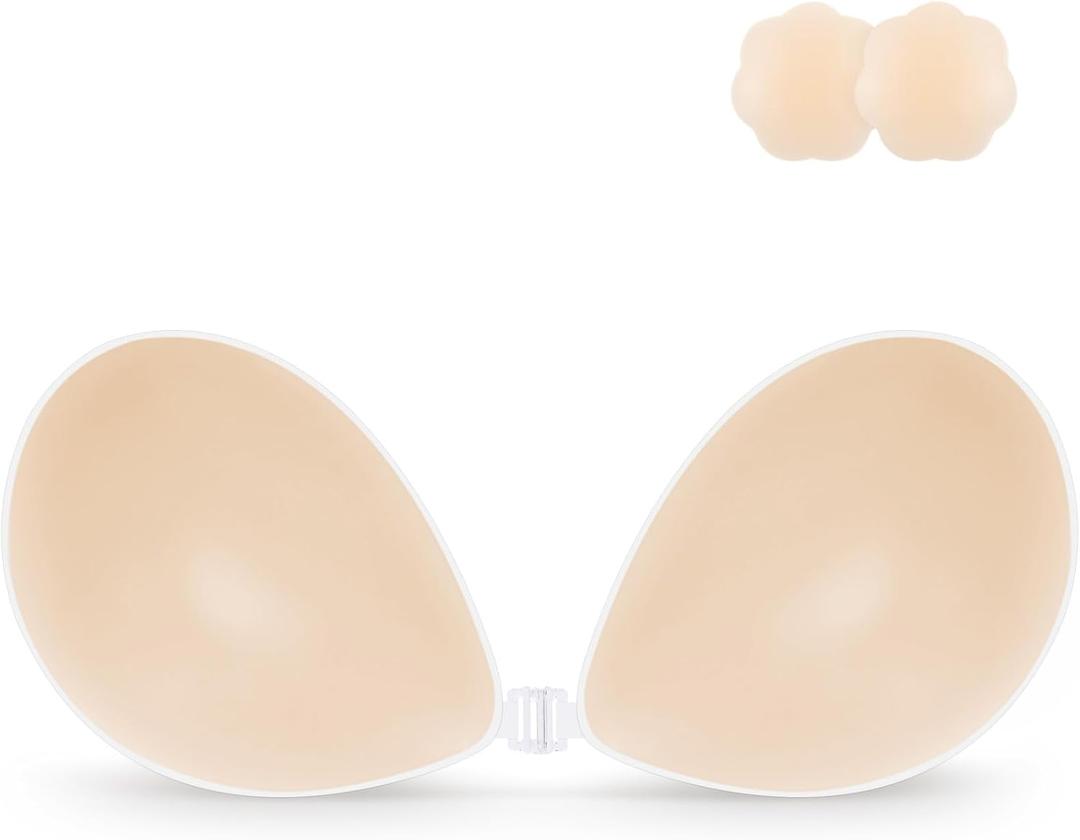 Niidor Adhesive Bra Strapless Sticky Invisible Push up Silicone Bra for Backless Dress with Nipple Covers (Nude)