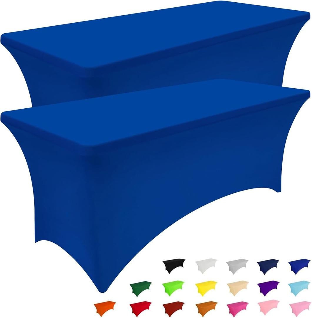 Smiry 2 Pack Spandex Table Cloth 6FT, Elastic Fitted Stretch Tablecloths for Rectangle Tables, Washable Table Cover for Outdoor, Wedding, Banquet & Parties (Blue, 72Lx30Wx30H Inch)