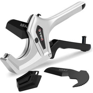 AIRAJ Ratchet PVC Pipe Cutter Heavy Duty,Cuts up to 3 Inches,PVC Cutter with One-Click Blade Replacement,Plastic Pipe Cutter, PVC Cutter Tool,PEX Pipe Cutter,PVC Pipe Shears with Extra Spare Blade (3'' (76mm MAX))