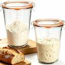 27 oz Sourdough Starter Jars with Lids, Wide Mouth Airtight Glass Canning Storage Leak proof for Flour, Cheese, Salad Dressing, Jam & Pantry (2 Pack)
