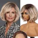 BLONDE UNICORN Ash Blonde Human Hair Wigs for Women,HD Lace Front Short Layered Wavy Bob Wig with Bangs 12 Inch
