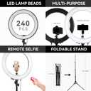 18-inch LED Ring Light with Adjustable Stand, 3200-5500K Color Temperature, USB Powered, Phone Holder, Remote Control for Photography, Makeup, YouTube Videos