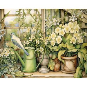 Rustic Window Green White Flowers Paint by Number Window Garden Rustic Charm DIY Painting on Canvas with Brushes Acrylic Paints Paint by Numbers for Adults and Kids Beginner 16x20 Inchwithout Frame