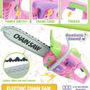 Kids Tool Set with Electric Toy Drill Chainsaw Jigsaw Toy Tools for Girl, Realistic Kids Power Construction Pretend Play Tools Set Toddler Toys Playset Kit for Toddler Boy Girl Kid Child Tool Toy Pink