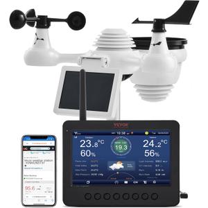 VEVOR 7-in-1 Wi-Fi Solar Self-Charging Weather Station with 7" TFT Color Display, Solar-Powered Outdoor Sensor, Indoor&Outdoor Monitoring for Temperature, Humidity, Wind Speed/Direction and Rainfall